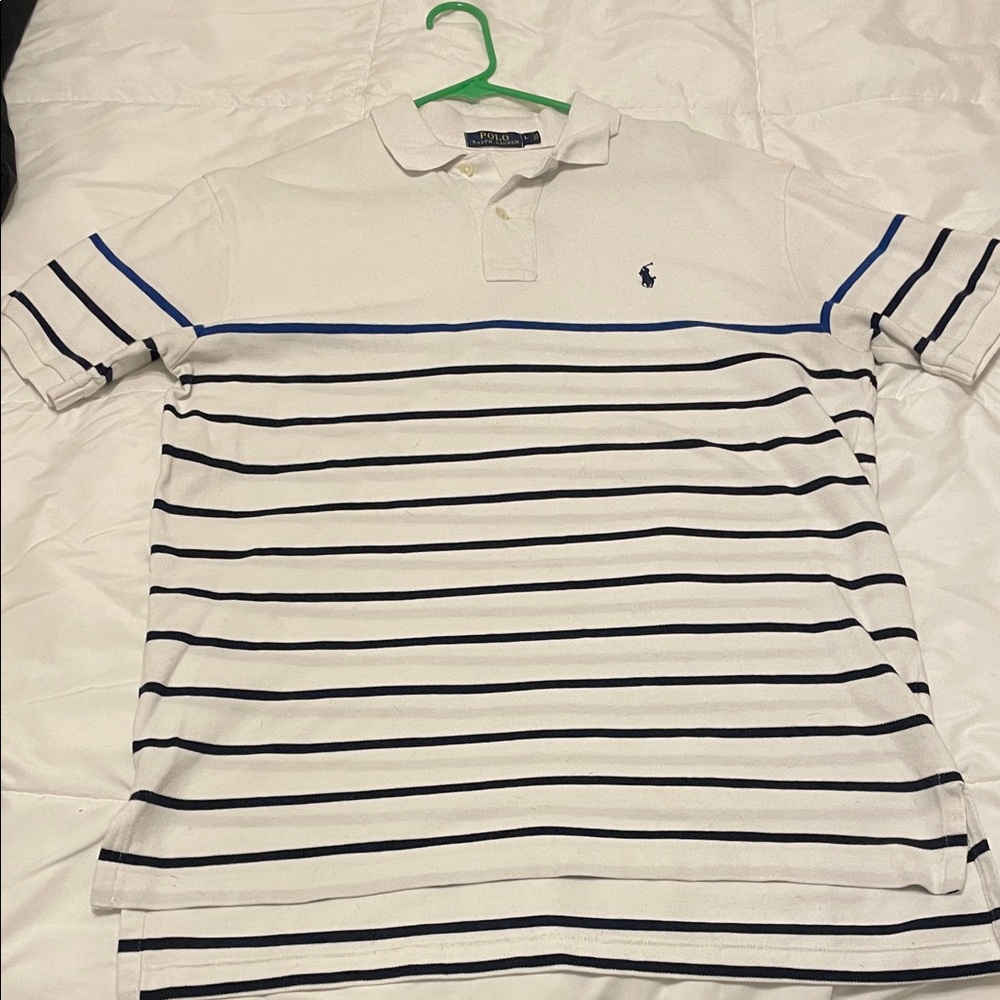 Polo by Ralph Lauren Men's White and Navy Striped Polo Shirt